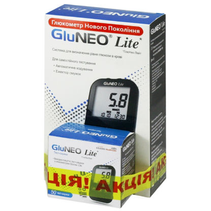 Світлина Система для визначення рівня глюкози в крові GluNEO Lite + Тест-Смужки №50